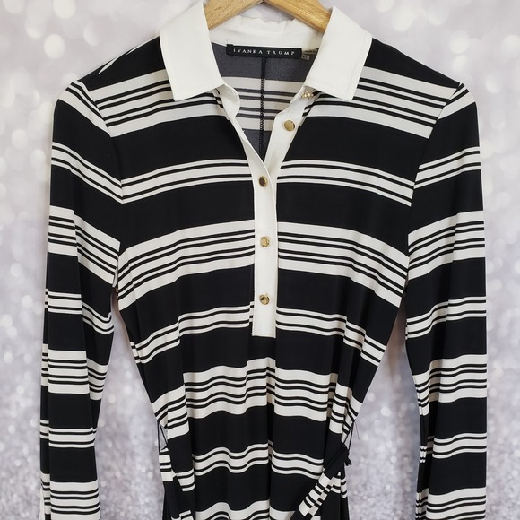 Ivanka Trump Dresses & Skirts - Ivanka Trump Women's Collared Sheath Dress Striped With Belt Black White Size XS